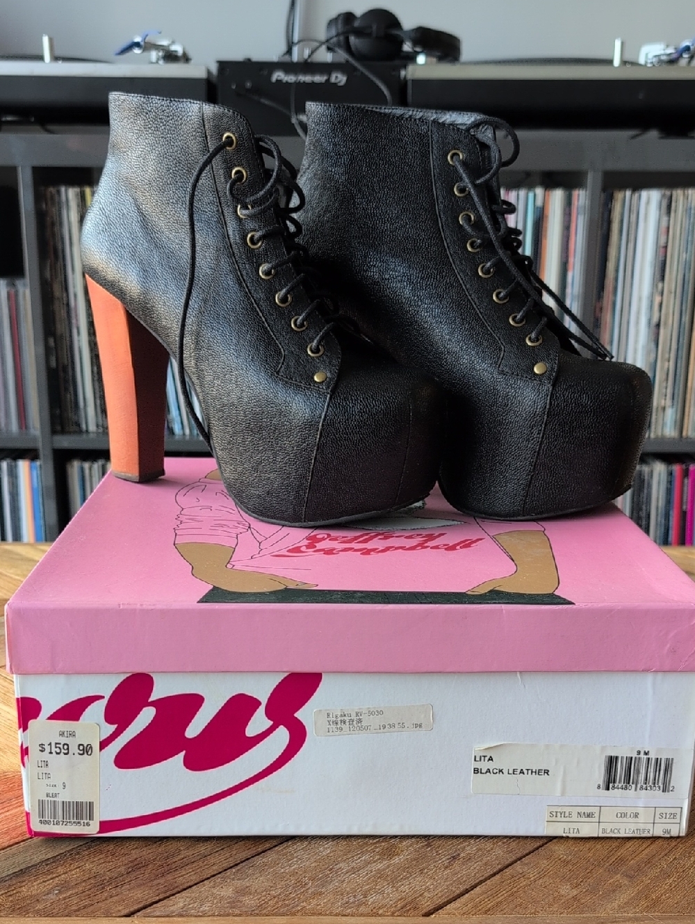 Jeffrey Campbell - LITA - Black Leather Platform Lace-Up Booties